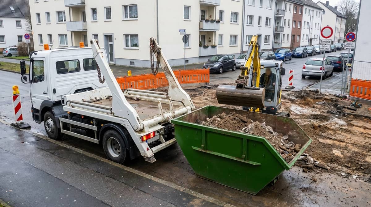 Containerdienst Bruchköbel: Container wird direkt vom Bagger beladen Containerdienst Bruchköbel: Container wird direkt vom Bagger beladen