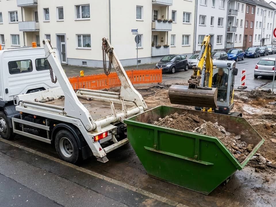 ARM-Container mit Erdaushub beladen ARM-Container mit Erdaushub beladen