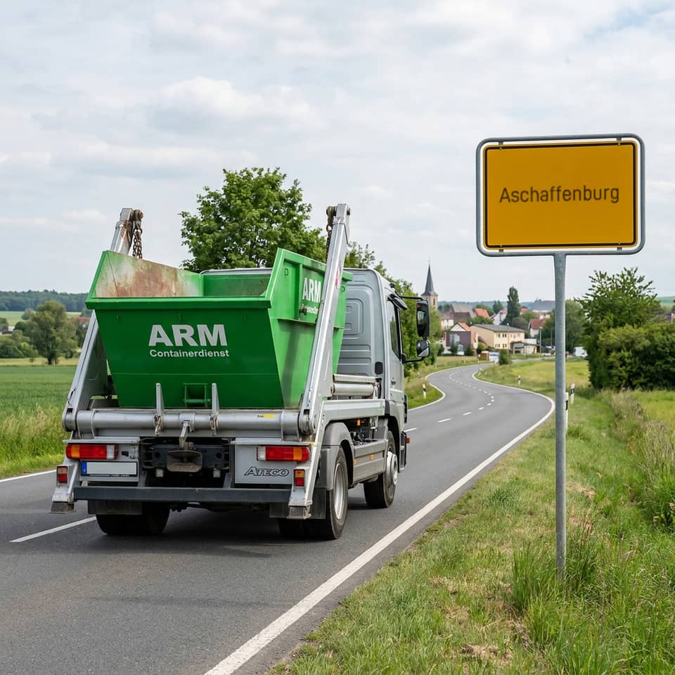 Container vor Ortseingangsschild Aschaffenburg Container vor Ortseingangsschild Aschaffenburg