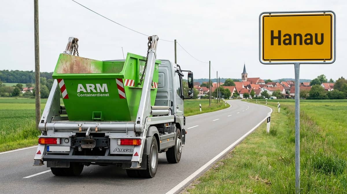 Container vor Ortseingangsschild Hanau Container vor Ortseingangsschild Hanau