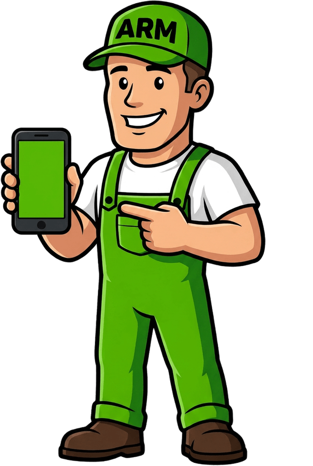 ARM-Maskottchen zeigt den Chat mit Conti auf dem Smartphone ARM-Maskottchen zeigt den Chat mit Conti auf dem Smartphone