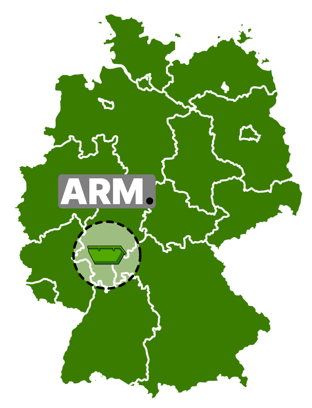 Liefergebiet Containerdienst Arm — Karte Rhein-Main + Hessen