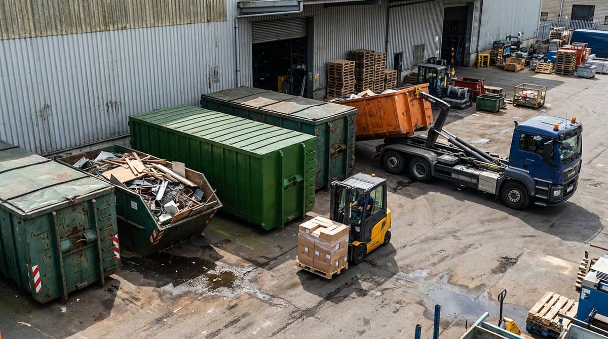 Geräumtes Gewerbeobjekt mit Containern