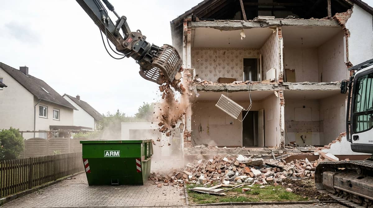 Hausabriss mit dem Bagger