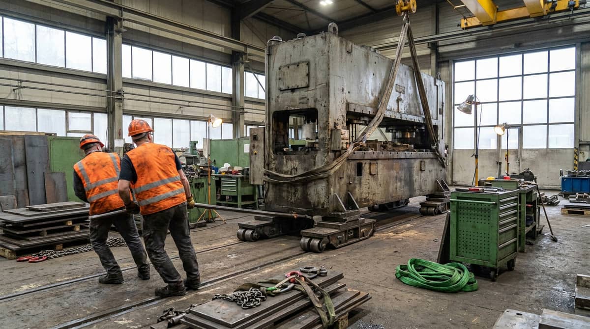 Schwere Industriemaschine auf Rollen für den Transport