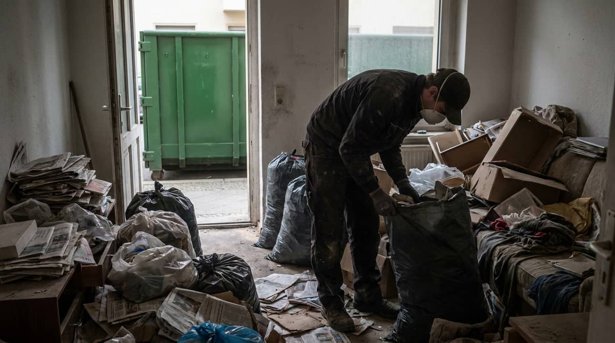 Stark vollgestellte Messie-Wohnung vor der Räumung