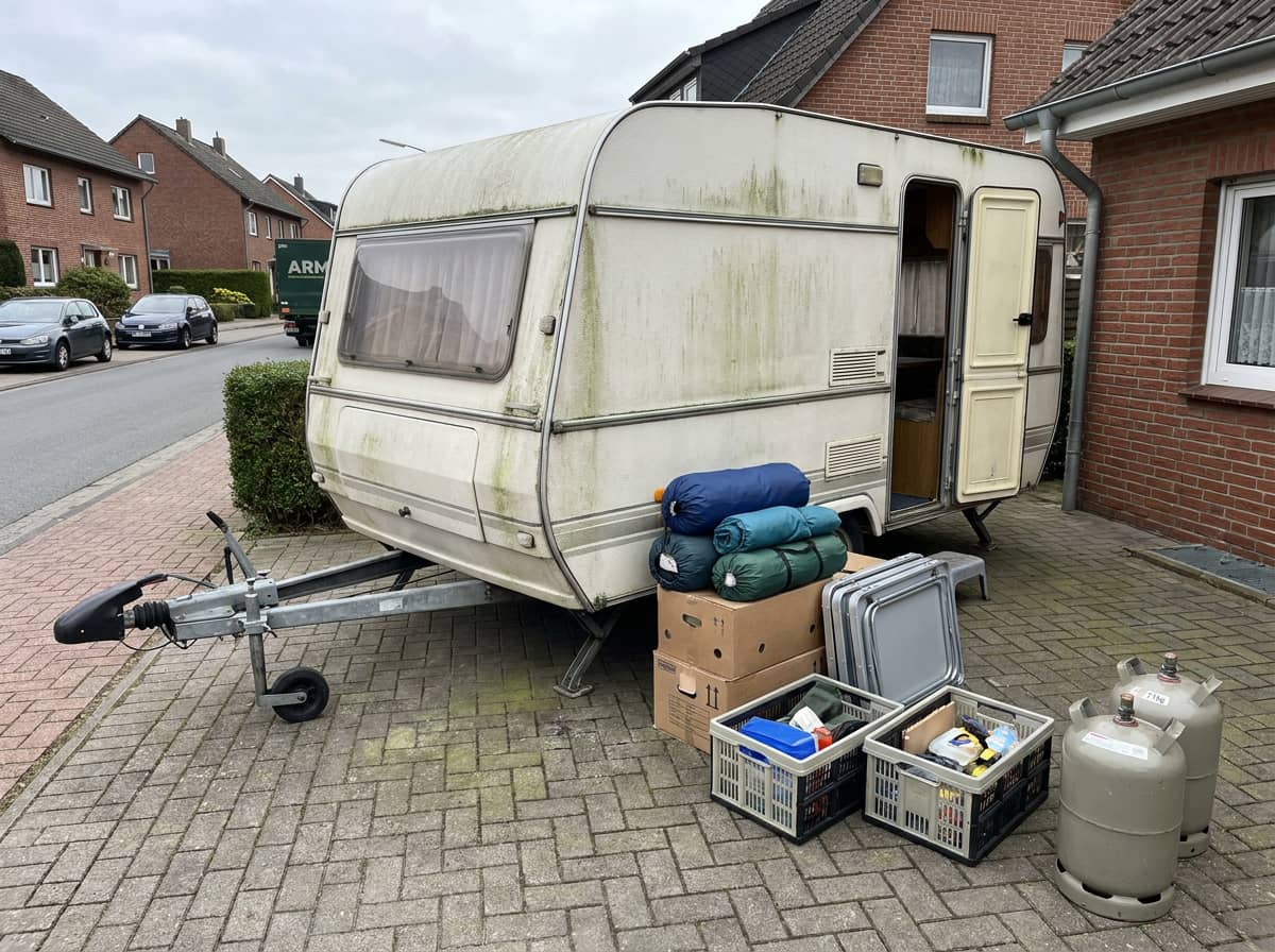 Ausgeräumter Wohnwagen-Innenraum vor der Zerlegung Ausgeräumter Wohnwagen-Innenraum vor der Zerlegung