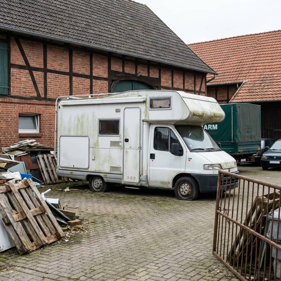 Wohnmobil wird für die Entsorgung abgeholt Wohnmobil wird für die Entsorgung abgeholt
