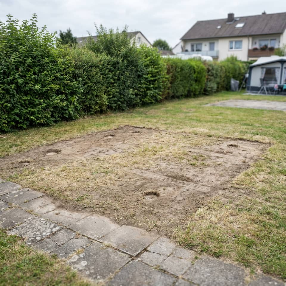 Geräumte Campingplatz-Parzelle nach dem Abtransport Geräumte Campingplatz-Parzelle nach dem Abtransport